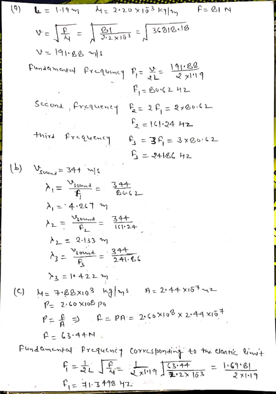 19 = 1.19 m = 2120 X 103 kylm F elin + Is 36212.18 3 2.2 % v=191.88 mis fundamental frequency F, = 2 2 2x1119 F, = 80162 H2 s