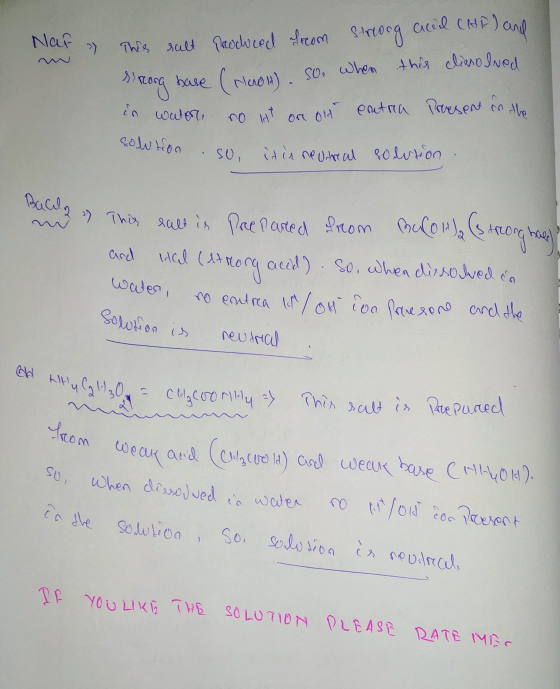 Nar - This sult produced from strong acel CHIP) and trong base (Hedh). So, when this cliasolved is watert, no lht ore old ent