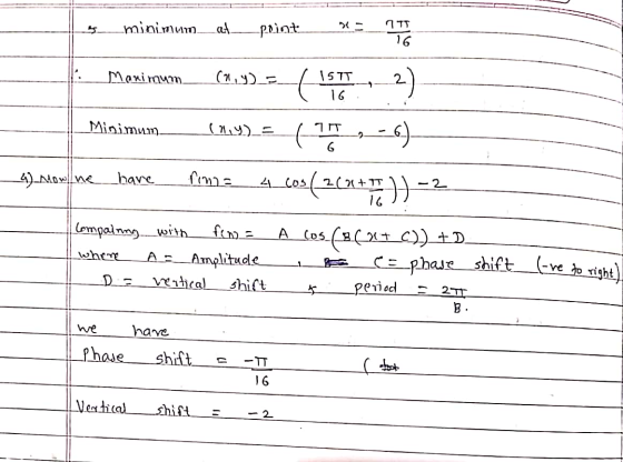 minimum at. paint דף 177 Manimum (1,4 = ( 15 TT 16 2) Minimum (1,4)= TIT 6 4) Now he have fima 2 - 2 ,-6) .603(2014)) A cos (