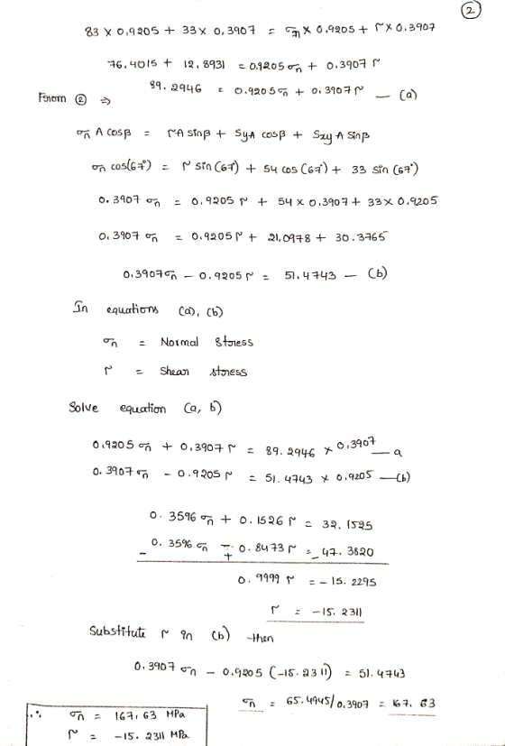 2. 83 X 0.9205 + 33x 0, 3907 #-x o.9205 + rxo. 3907 46. 4015 + 12, 8931-0%205Cr + 0.3907 ( Shean stoess Solve euation Ca, b)