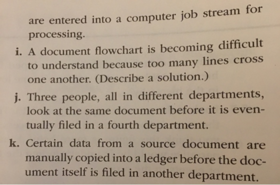 are entered into a computer job stream for processing. i. A document flowchart is becoming difficult to understand because to