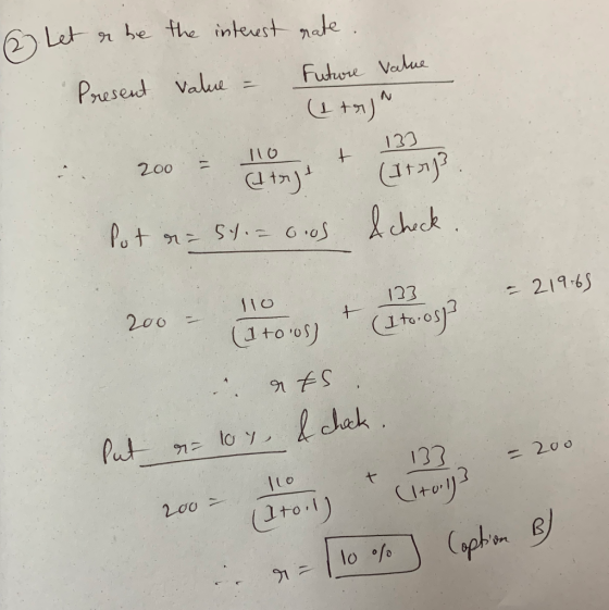 6. Let er be the interest rate . Present value = Future Value (strin . 200 = 1 Put r= 54.- ous Scheck. 12 200 177 = 219.65 20