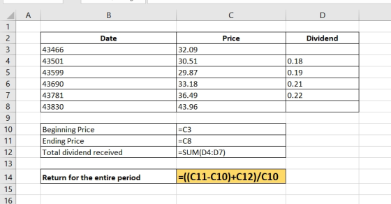 D Date Price Dividend 0.18 0.19 43466 43501 43599 43690 43781 43830 32.09 30.51 29.87 33.18 36.49 43.96 0.21 0.22 Beginning P