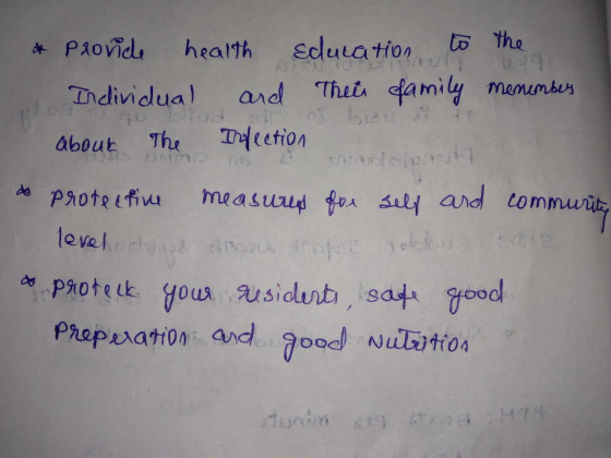 ribe * Provide health Education to the Individual and Their family menember about The Infection down Protective measures for