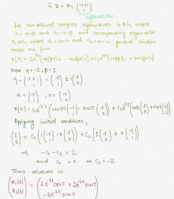 aigenvector For two distinct complex eigenv alues di tdz where M= qriß and dz=a-iß and corvesponding eigenvedor n2=u-iv, gane