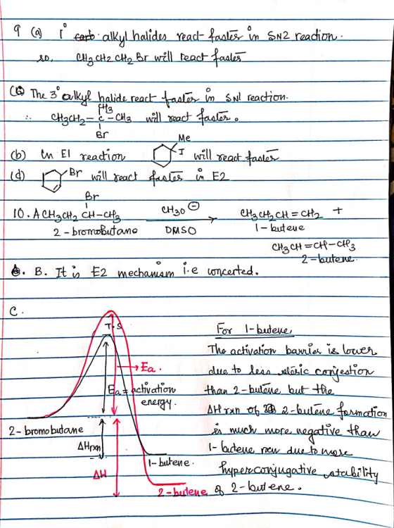 2 lreachon CH 8r 丁 Nill IO.AdH3cH, cH-f CH-CH I - hut eu e ed ietln lo 2- bromo budane I- butene- 2- lht ene