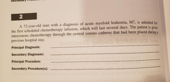 A 72-year-old man with a diagnosis of acute myeloid leukemia, M7, is admitted for the first scheduled chemotherapy infusion,