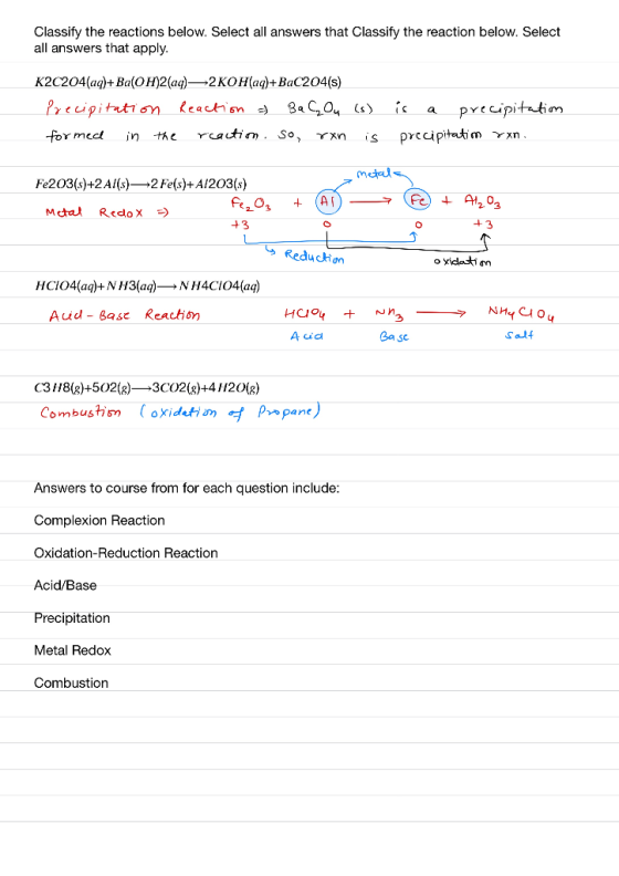 Classify the reactions below. Select all answers that Classify the reaction below. Select all answers that apply. K2C204(aq)+