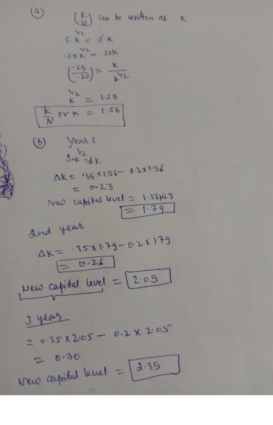 k can be written ask s. K = Sik 2ok 25k 21:25 year I Sok = dk AK = 135x1.56 0.2x1.56 = 6.23 New capital level = 1.56423 = 1.7