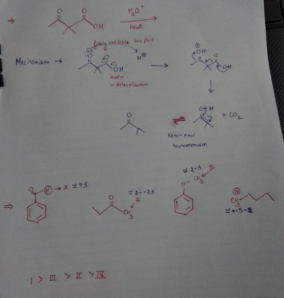 Hot g ОН heat freely axciloble lone per Mechanism → FÖH involve in delocalisation +02 Keto-enol tautomerism x 2-5 0- 0 - I -9