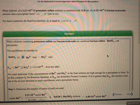 Use the References to access important values if needed for this question. When 12.0 mL of a 3.22x104 Mpotassium sulfate solu