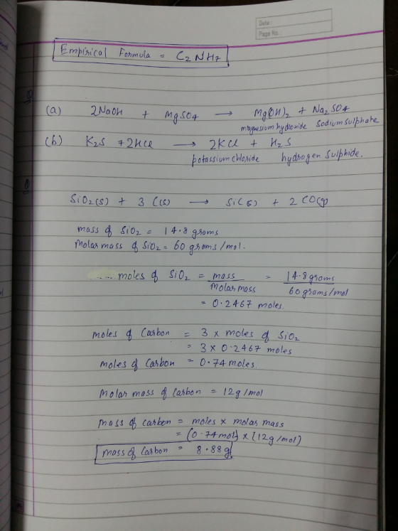 Dete Page No mbjhes om hy de mide Sodium Sulphare. bassim cHenide hydhos en Swlphide moles Si0 mass 14- proms molas mass O 24