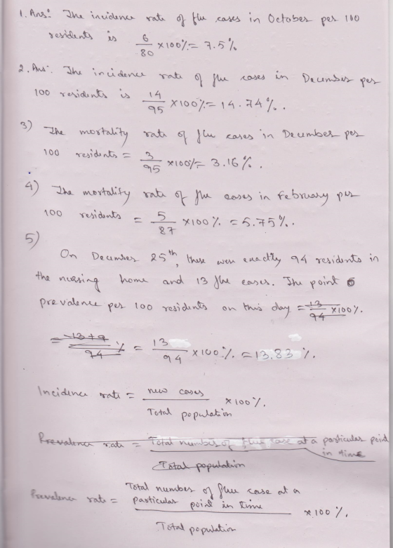 6 14. 95 100 Deumbes 25th 1. Ans. The incidence rate of flu cases in Octobes pes 100 residents *100%=7.5% 80 2. And. The inci