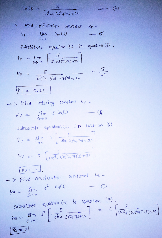 Ge(s) - & +35+75+20 Find po isition constant , kp- lim Ge(s) Rp substitute equation (a) in equation (5, 5 kp lim HO 3 + 33247