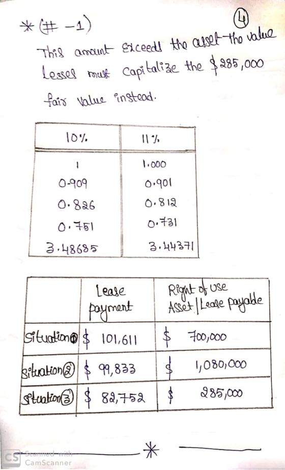 *# -1) Thil anaunt Exceeds the asset the value Lesses Briuse Capitalize the $285,000 fair value instead 10% 11 ) 0-909 0.826