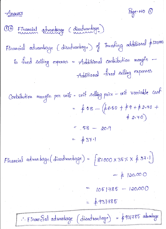 NO 0 ADA 0 Fnariavo dadvane ing ddikional 20 Financal aduantage (disadvanbag . fn aed elling expenes Acditional conbibution m