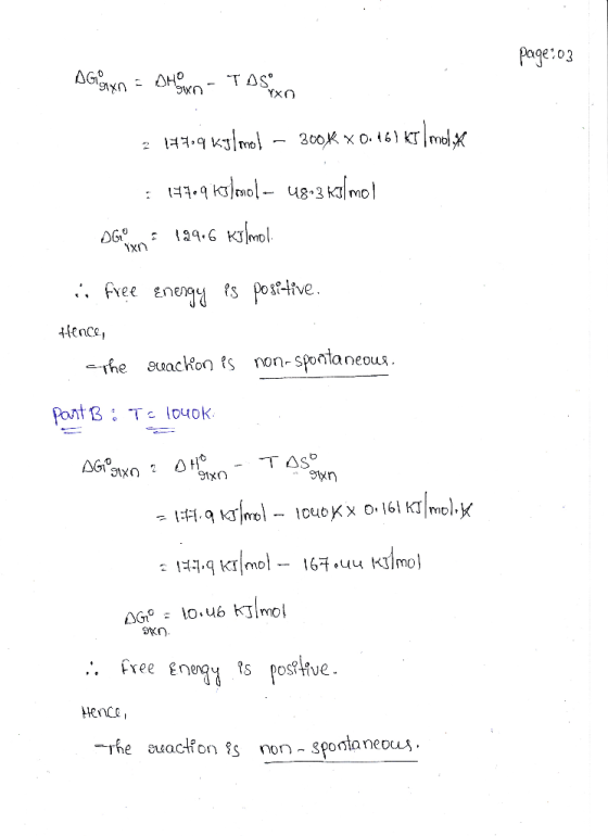 page:03 дGayo - оно- таsso = 137.9 kg/mol – 300K X 0.461 KSmol. : 17.915)mol - 48,3 kg/mol OG ORE 199.6 Kilmol. is free Energ