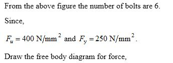 From the above figure the number of bolts are 6. Since, Fx = 400 N/mm² and F, = 250 N/mm2 Draw the free body diagram for forc