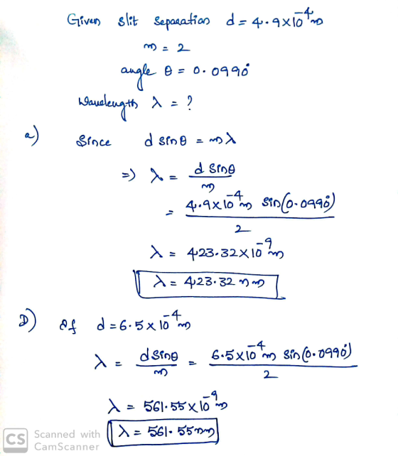 Given sit Sepasation d 4.4xlo 2 o.0990 Kiueleanget! foce d Stoe 4.9X lo Sino-094) 2 X=423.32 -4 d6.5x lo 6.5x10 m Sino099 2 ^