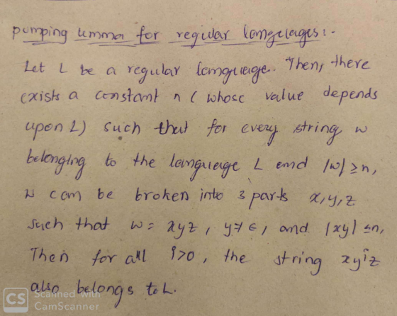 Umo01 Oxes ! pomping lemma for reg war longeingest Let be a regular lengrage. Then, there exists a constant a(whose value dep