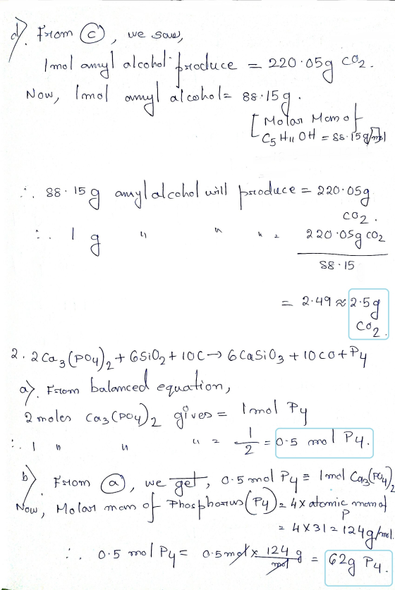 d) from ② , we save, ! i mol amyl alcohol-boroduce = 220.05g con. Now, Imol amyl alcohola 8-158; - Molar Man of . Leo HILOH =