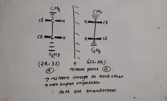 cu Ce can C2H5 (2R, 35) 9 (25, 3R) A . Mimos plane Ⓡ. → mimom image to each other non super imposable .: Both are enantiomers