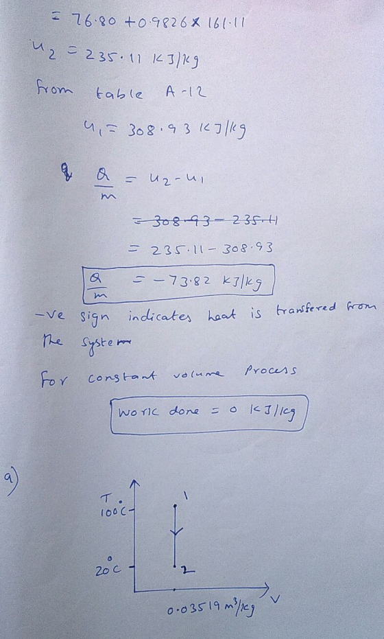 = 76.80 +0.98268 161.11 - 235.11 K3/19 from table A-12 4, = 308.93 kJ/kg q Uzrui 308.93-235.4 = 235.11- 308.93 -- 73.82 kg/kg