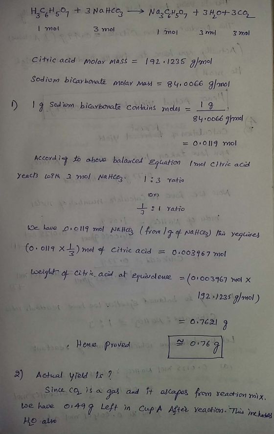 3 mmol Citvic acid molay mass92 123s a/mol Sodiu m bicar boete molar MaM = 840066 glnnol 1 a Sod iom bicaybovata contains mo