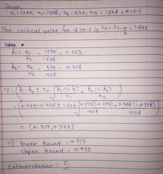 Given na se = 1090, no=1508, X = 570, n2 = 1508 , 2 2011 2e-21-2 The critical value for 8501 | is =10645 2 Pary logo 1508 = 0