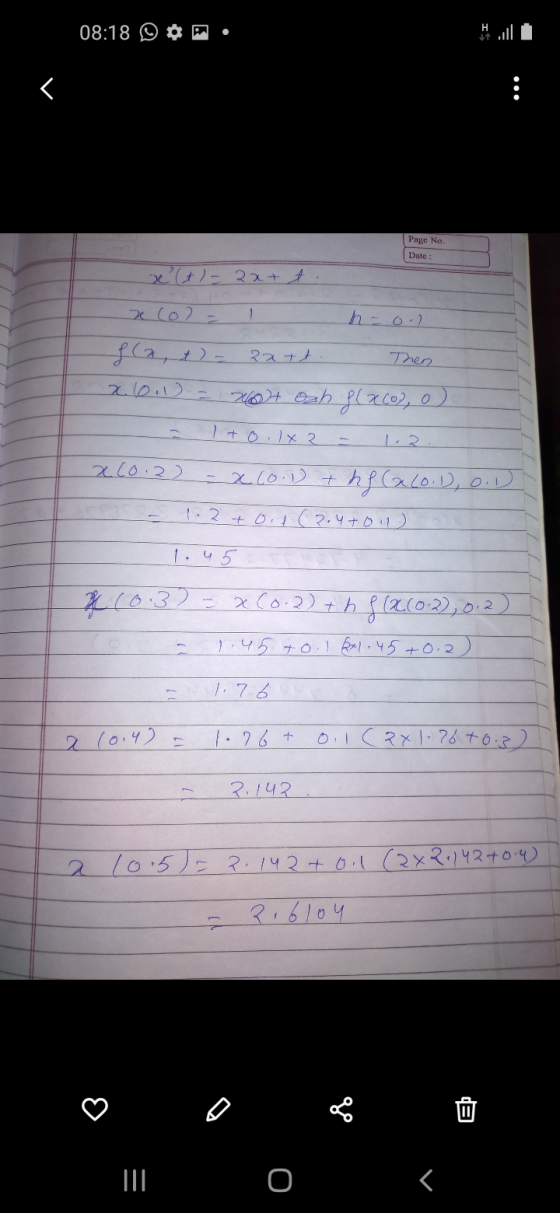 08:18 • *** Page No. Date: x²(t) = 2x+ t. e con- 1 hool Then f(x, t) = 2x+t. x.10.1 20+ och placo), o) 2 to. 1x 2 xco.22 - x