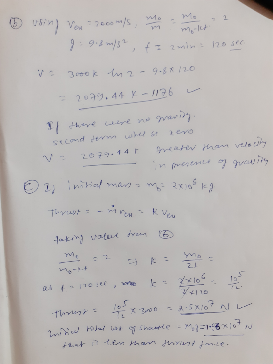mo mo 22 6 using Ven : 3000 m/s, mo an month 99.8 m/s2 tazmin = 120 sec. m Va 3000k in 2 - 9284 120 = 2079, 44 K-1176 - If th
