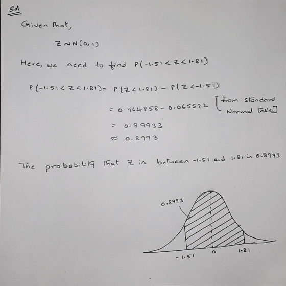 Sol Given that, Z WN(0, 1) Here, we need to find P(-1.51EC1-81) p(-1.51ZZ<1.81). PlZc1.91) - PlZ2-1-51) from standard (from =