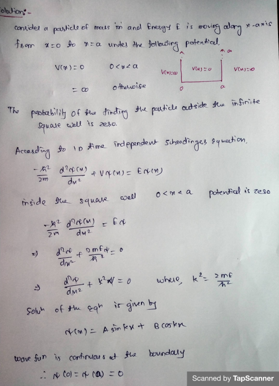 Colation: - x-axis considel a particle of mous in and resgy & is from ato do nea undes the following potential, VO)=0 O<a Vlu