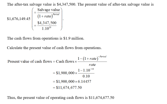 Period The after-tax salvage value is $4,347,500. The present value of after-tax salvage value is _Salvage value (1+rate) Per