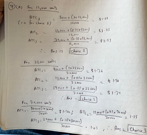 $1.67 (a) for 12000 units ATC Sou+ (1x 12, oce) Cre for choire a) 12016 ATG - 12,000 + (0.75 x 130cc) 12,00 ATG, 24,000 + (0.
