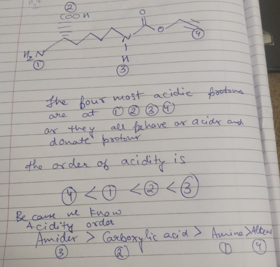 COON protons the four most acidic are at o ☆ 6 9 as they all be have as donate protour the order of acidity is acids and Beca