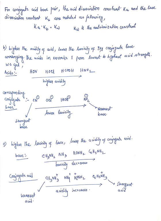 For conjugate acid base pair, the acid dissociation constant ka and the base disociation constant Ko are related as following