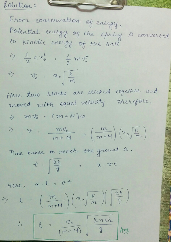 lolutien Potential ener84 the hbaud to kinetic enth84 et the 6a.U conneted ㄥ rrn ftere tuuo blocks are sticked together and e