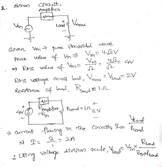q. Ginen Cercedit, Amplifier & Vmeas Given Ven > pore Sinusoidal wave Peak value of Von Vm= URV » RMs value of Vina m 2 12 =
