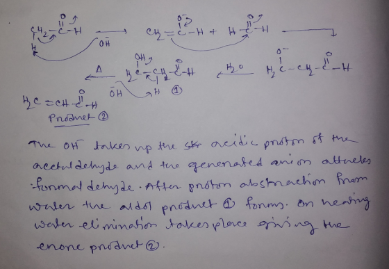 oth H heach Proanet The on takes up the str acidic proton of the acetaldehyde and the genenated anion attreks tunnal dehyde.