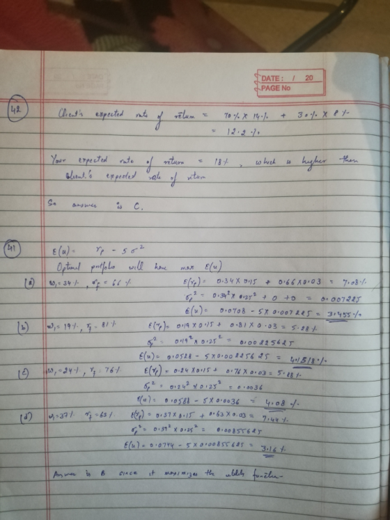 20 DATE: / PAGE No Chents expected rate of rétum & 70 % x 14 % + 30% X et = 12:27 which is hyher then Your expected rate I c