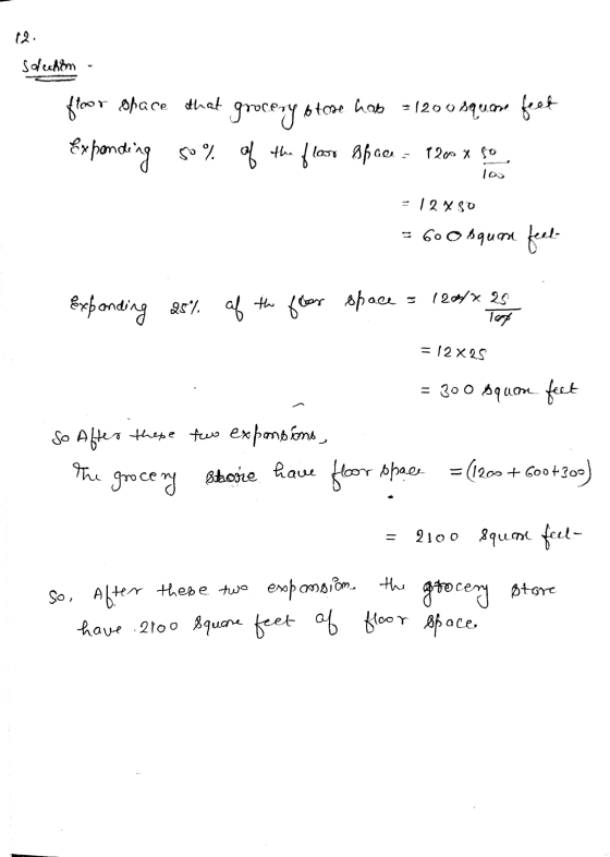 (2. sluhom floor space that store hob = 1200 square feet Exponding so% of the 50% of the floor Space - 1200 x to grocery stor