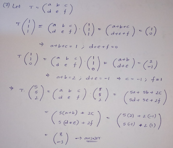 (3) Let T = (ab ) () - ( ) () - Content) - (9) - a+b+c=1; dre+f=0 O) -() () = (he) - (4) b. catb dte atb=2 ; dre=-| c= -1; f
