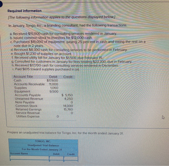 Www Required information [The following information applies to the questions displayed below.) below.) u na transactions In J