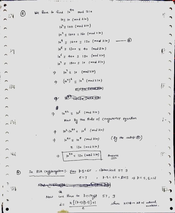 we have to find loto mod 210 105 10 (mod 21. ) 10²= 100 (mod 210 ) 103 1000 = 160 (mod 2 10 ) 1600 130 (mod 210) > (mod 2 lo