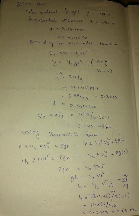 o n d3.43 mm Acco nding to kine malic Easuadion - 9.18 to.ssiy gec 9.O 3040 1.9O 3 . 445 ml sec aV 21 h(2.445/2(1-3)