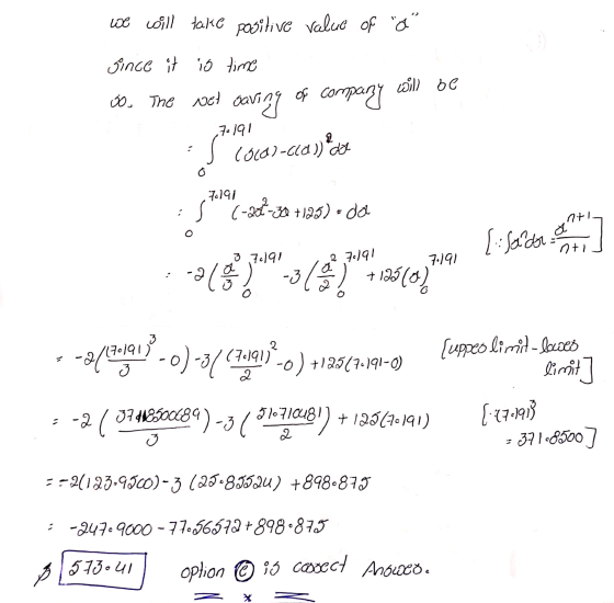 We coill take positive value of a since it is time will be oo, The Net daving of company s Cocah-cla)*dy ,70191 7.191 s(-208-