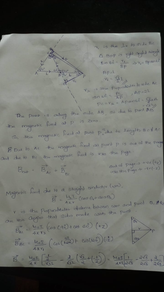 7 is the tr to side Bc A Bop is right angled tringle Bid 60 = 1 >r = Bpainsi BP=L BP 60260 B Vbo L Р Va Pc is the prependawar