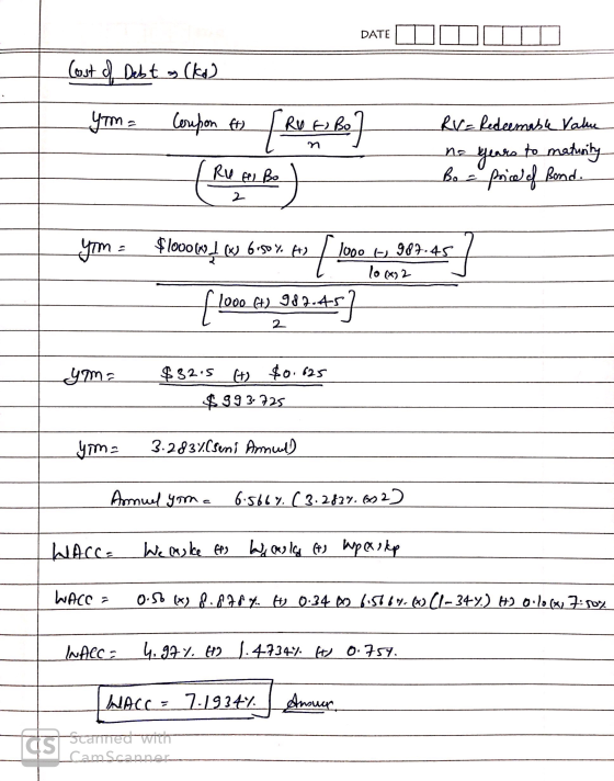 DATE Cost of Debt (ka) Утта Coupon ft) [Ruti Bo RV- Redeemable Value years . to maturity Bo - na [ Ru el Bo price of Bond. 2