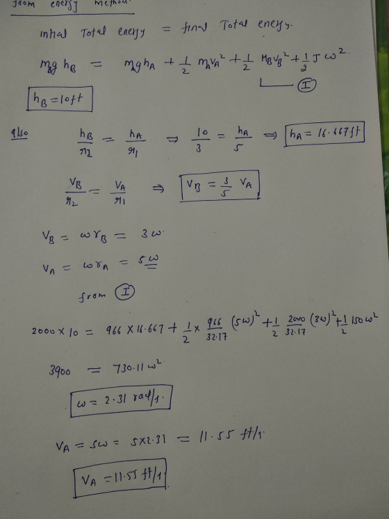 from enersy method! inhal Total enery = final Total energy. mag ho = mghat I muro + I MBY ² + 1 5 w² L Tho=loft 1 ko h ha ha